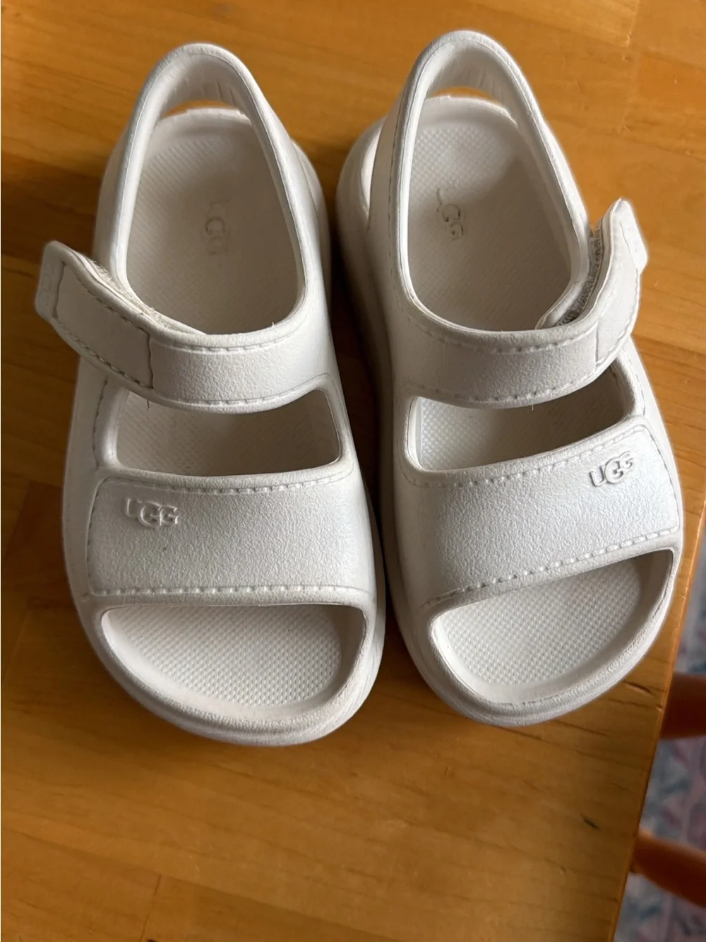 UGG Kids White Double-Strap Velcro Sandals